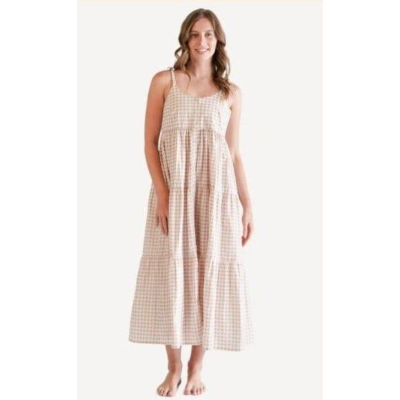 Kate quinn womens spaghetti tie button prairie dress rose gingham L nib - Picture 4 of 6